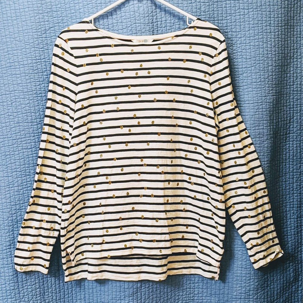 Boden Navy Striped & Dotty Gold Top